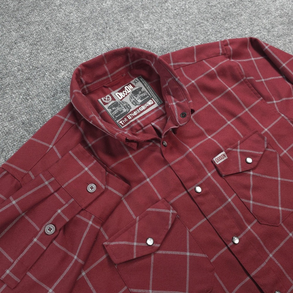 Dixxon Shirt Mens XL Red Plaid Flannel Pearl Snap The Underground Casual Work